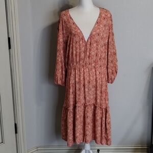 A Beautiful Soul Boho Style dress  2-Tiered Midi Peach/Purple Floral XXL